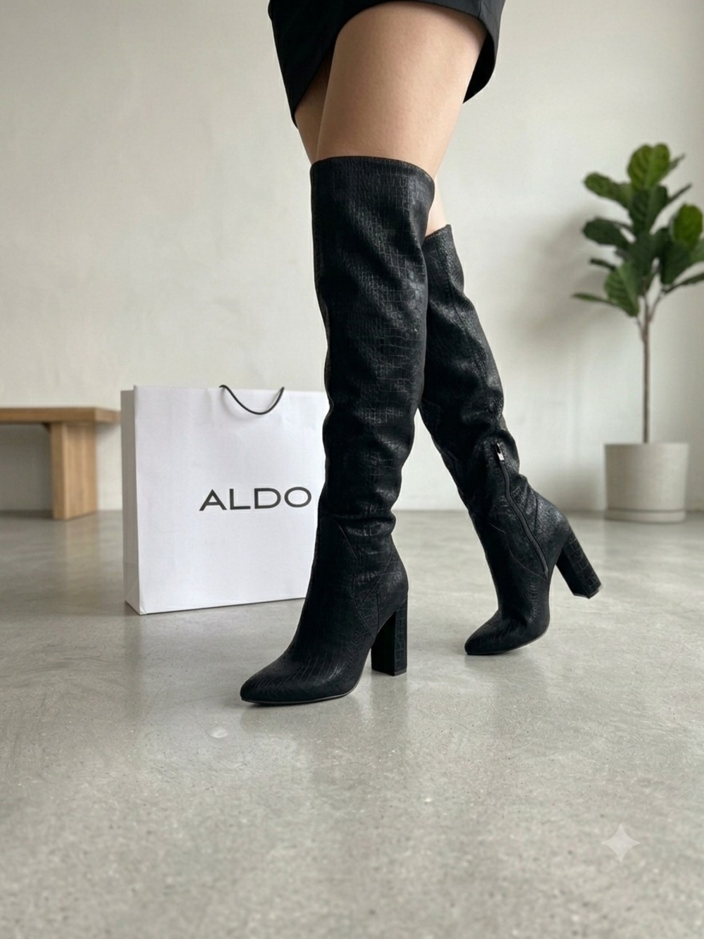 ALDO Women's Black Over-the-Knee Block Heel Boots
